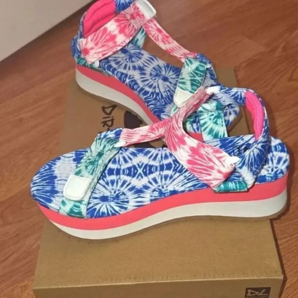 Dirty Laundry Platform Sandals NWT Going Out Colorful Tie Dye Funky Retro Color - Picture 2 of 9